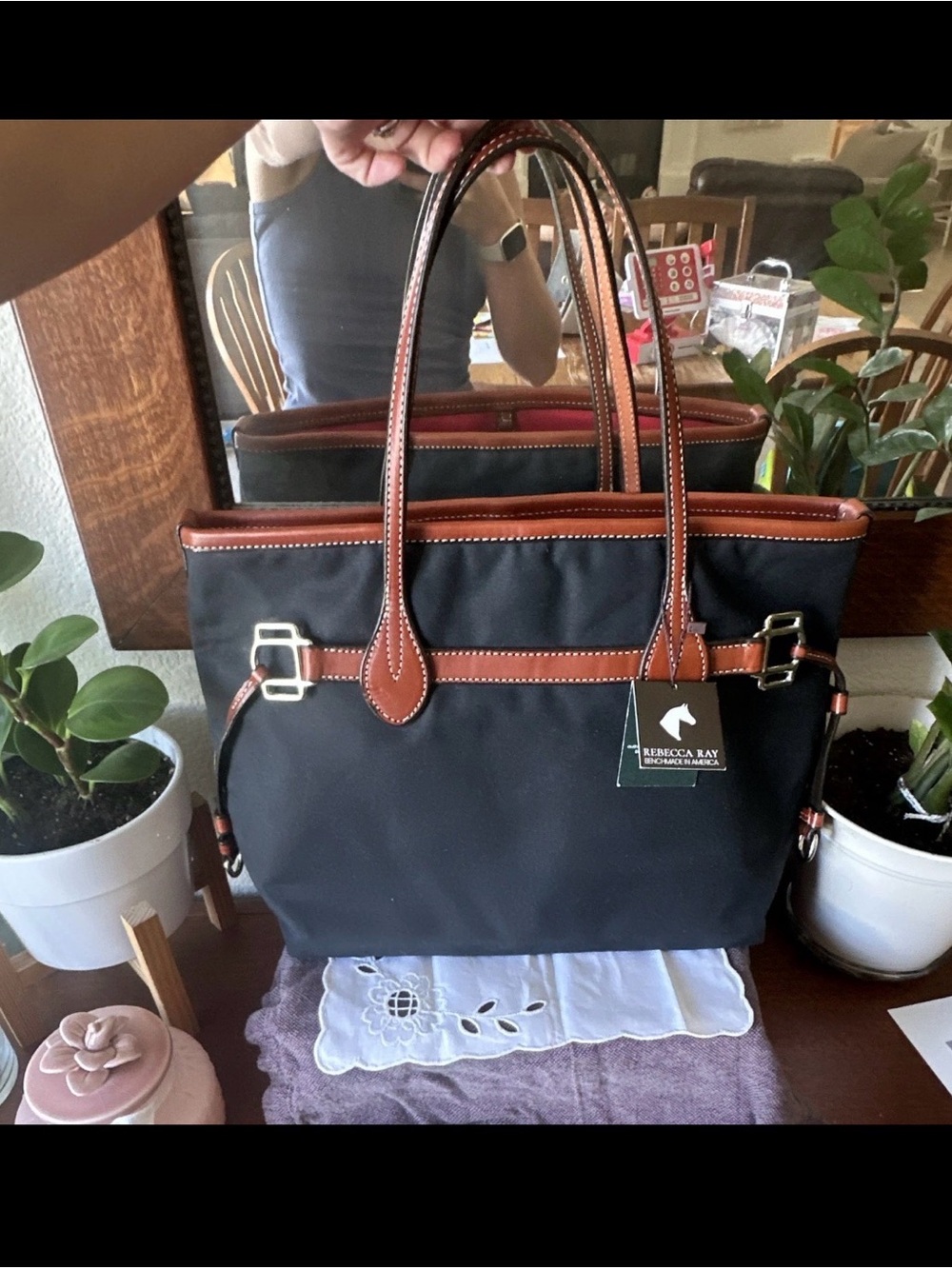 Black Chef D’Equipe Tote Bag with Brown Leather Trim Equestrian - Picture 2 of 6